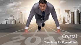  Presentation with 2019 - Theme having first tracks - businessman on finishing line background and a gray colored foreground