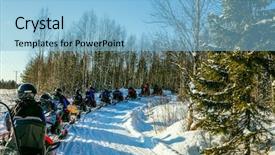  Presentation with tale - Beautiful PPT theme featuring first trip on snowmobile backdrop and a light blue colored foreground
