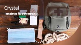  Presentation with firstaid - Audience pleasing slides consisting of firstaid - emergency preparation equipment on wooden backdrop and a tawny brown colored foreground