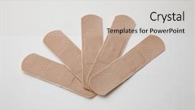  Presentation with first aid - Slide deck consisting of assorted old work tools on wood background and a coral colored foreground