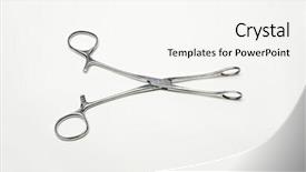  Presentation with stainless steel - PPT theme featuring firstaid - medical stainless steel scissors isolated background and a white colored foreground
