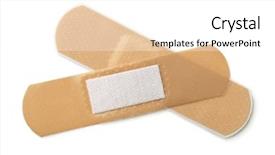  Presentation with banoffee pie cake on white - Amazing presentation theme having firstaid - two pieces of adhesive bandage backdrop and a white colored foreground