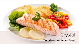  Presentation with salmon grilled fish salmon grilled - Slide deck having fish - grilled salmon and vegetables background and a lemonade colored foreground