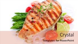  Presentation with salmon grilled fish salmon grilled - PPT layouts consisting of fish - grilled salmon with asparagus background and a coral colored foreground