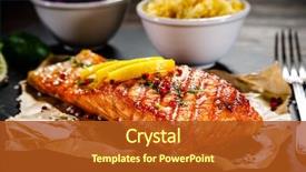  Presentation with salmon grilled fish salmon grilled - Audience pleasing PPT theme consisting of fish - grilled salmon with vegetables served backdrop and a tawny brown colored foreground