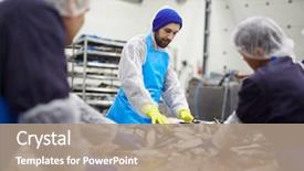  Presentation with fish processing - Presentation theme consisting of fish - group of seafood processing staff background and a coral colored foreground