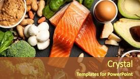  Presentation with food fish - Beautiful presentation theme featuring fish - keto diet food ingredients backdrop and a tawny brown colored foreground