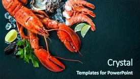  Presentation with fish ocean - Colorful presentation theme enhanced with fish - shellfish plate of crustacean seafood backdrop and a navy blue colored foreground