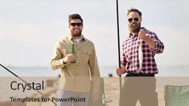  Presentation with sea fishing - Presentation theme consisting of fish and beer on pier background and a coral colored foreground