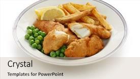  Presentation with food chips - Slide deck with fish and chips british food background and a coral colored foreground
