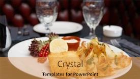  Presentation with pub - Slide deck enhanced with fish and chips in plate on arranged table pub style background and a yellow colored foreground