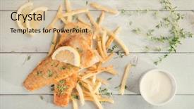  Presentation with top view of fresh fish - Amazing presentation theme having fish and chips top view backdrop and a  colored foreground
