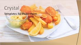  Presentation with white plate - PPT theme with fish-and-chips-with-dip background and a coral colored foreground