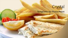  Presentation with fish and chips - Presentation theme enhanced with fish and chips with salad background and a yellow colored foreground