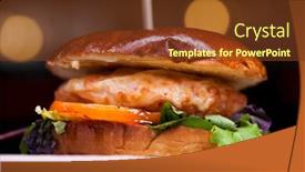  Presentation with burgers - Slide set consisting of fish and crab burgers with fresh vegetables on wooden serving boards background and a tawny brown colored foreground