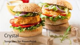  Presentation with shrimp fish - Audience pleasing PPT theme consisting of fish and crab burgers backdrop and a coral colored foreground