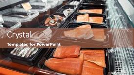  Presentation with seafood - Slides consisting of fish-and-seafood-stall background and a coral colored foreground