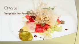  Presentation with appetizer - Audience pleasing slides consisting of fish appetizer in plate close-up backdrop and a lemonade colored foreground