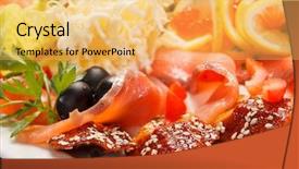  Presentation with appetizer - PPT theme with fish appetizer background and a yellow colored foreground