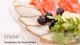  Presentation with appetizer - Amazing PPT theme having fish appetizer backdrop and a lemonade colored foreground