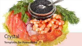 Presentation with salty - Colorful PPT layouts enhanced with fish ball - black caviar tiger shrimps backdrop and a coral colored foreground