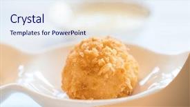  Presentation with dim sum - Slides enhanced with sums - chinese dim sum fried shrimp background and a sky blue colored foreground