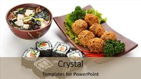  Presentation with deep - Slides enhanced with fish ball - japanese meal - deep fried background and a coral colored foreground