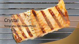  Presentation with millimeter grid - Presentation theme consisting of fish bone - grilled carp fillet with burned background and a yellow colored foreground