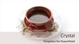  Presentation with bone fish - Presentation theme featuring fish bone - rich rustic soup in clay background and a soft green colored foreground