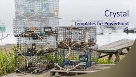  Presentation with maine - Audience pleasing slide set consisting of fish cage - lobster and crab pots backdrop and a sky blue colored foreground