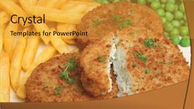  Presentation with peas - Beautiful PPT theme featuring fish cake - cod fishcakes with fries backdrop and a gold colored foreground