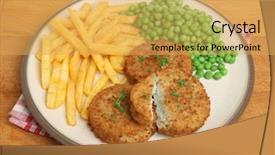  Presentation with peas - Colorful slide set enhanced with fish cake - cod fishcakes with fries backdrop and a yellow colored foreground