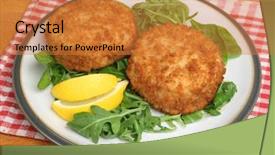  Presentation with rocket - PPT theme consisting of fish cake - cod fishcakes with rocket watercress background and a gold colored foreground