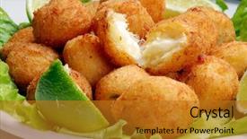  Presentation with dumpling - Cool new PPT theme with fish cake - delicious cod dumpling backdrop and a gold colored foreground