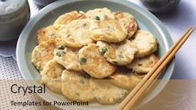  Presentation with korean food - Cool new presentation theme with fish cake - korean panfried pancake food backdrop and a gold colored foreground