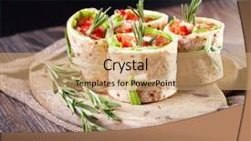  Presentation with fresh fruits salad on white - PPT theme enhanced with fish cake - salmon lavash rolls with fresh background and a coral colored foreground