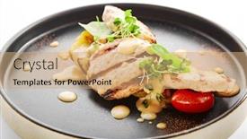  Presentation with culinary - Theme consisting of fish-cakes-side-view-tasty background and a coral colored foreground