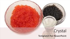  Presentation with vodka - Audience pleasing presentation theme consisting of fish caviar and glass of vodka on white background backdrop and a lemonade colored foreground