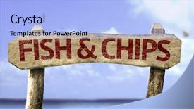  Presentation with fish beach - Slides featuring fish chips wooden sign background and a light blue colored foreground