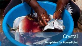  Presentation with cleaning - Slide deck featuring fish cleaning african women clean background and a ocean colored foreground