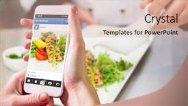  Presentation with salmon dish - Audience pleasing presentation theme consisting of hand holding smartphone against chef pouring sauce on salmon dish backdrop and a lemonade colored foreground