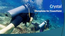  Presentation with scuba diving - Audience pleasing slides consisting of fish crystal - two divers scuba diving backdrop and a teal colored foreground
