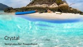  Presentation with paradise island - Slide deck enhanced with fish crystal - underwater picture of woman relaxing background and a arctic colored foreground