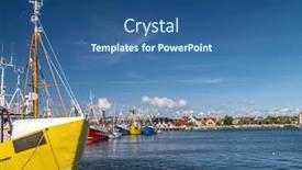  Presentation with fish port - Slide set consisting of fish-cutters-docked background and a ocean colored foreground