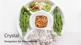  Presentation with oyster - PPT theme featuring fresh oyster serve with assorted vegetable on white background background and a light gray colored foreground
