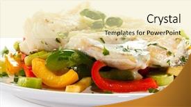  Presentation with fish - PPT layouts consisting of fish dish - boiled fish fillet background and a  colored foreground
