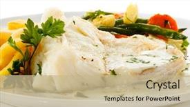  Presentation with sauce - Beautiful slides featuring fish dish - fish fillet backdrop and a mint green colored foreground