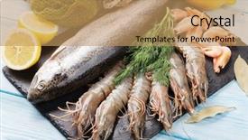  Presentation with free food additives - Presentation featuring fish dish - fresh raw sea food background and a coral colored foreground