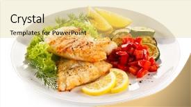  Presentation with fish - Amazing PPT layouts having fish dish - fried cod fillet backdrop and a  colored foreground