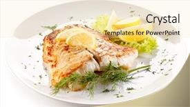  Presentation with trout fish file - Slide set featuring fish dish - fried fish fillet background and a blonde colored foreground